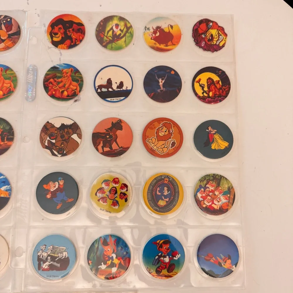 Vintage Disney Pogs Milk Caps Lot 60pc Lion King Mickey Mouse Snow White 90s Toy